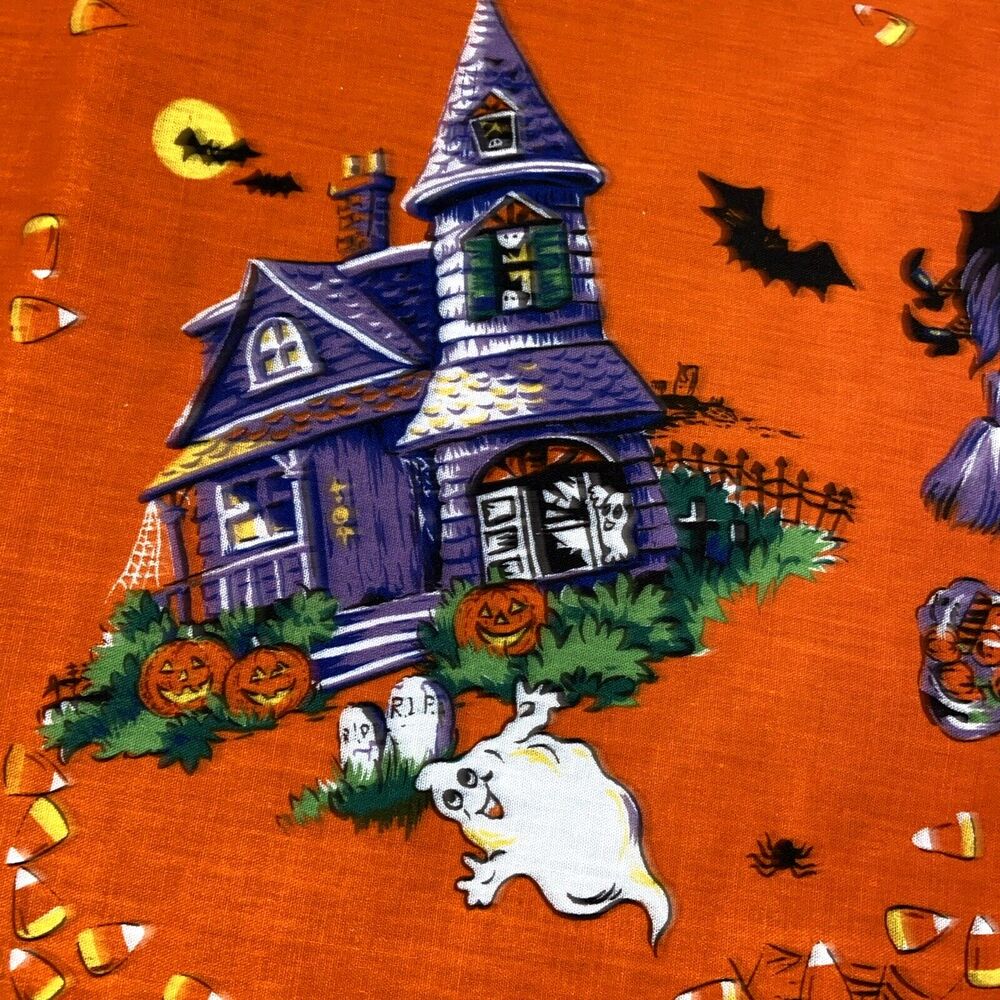 Vintage 1995 Halloween Spooky House Tablecloth "Fashion Industries" Est. 52"x70" - Picture 4 of 8